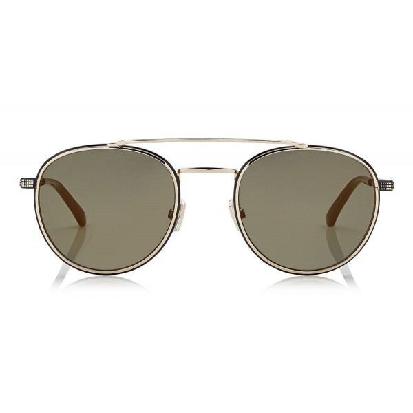 Jimmy Choo - Dave - Black and Gold Metal Aviator Sunglasses with Mirror Lenses - Jimmy Choo Eyewear