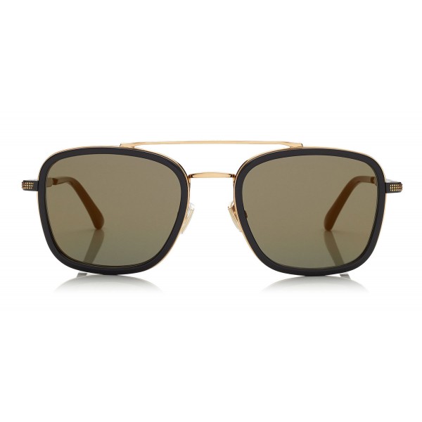 Jimmy Choo - John - Black and Gold Square Frame Sunglasses with Mirror Lenses - Jimmy Choo Eyewear