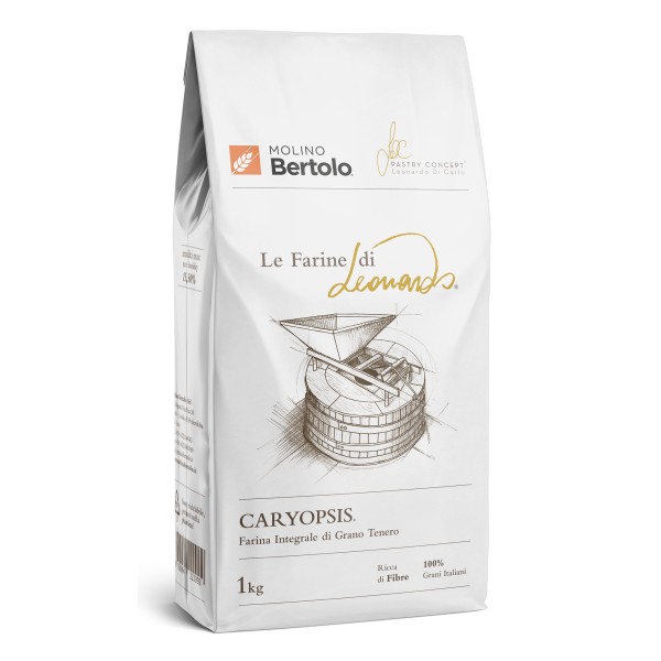 Molino Bertolo - Caryopsis® - Le Farine di Leonardo® - Farina Integrale di Grano Tenero Italiano - 1 Kg