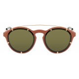 Givenchy - Opaque Brown Acetate Round Sunglasses with Gold Frame Finish and Brown Lenses - Sunglasses - Givenchy Eyewear