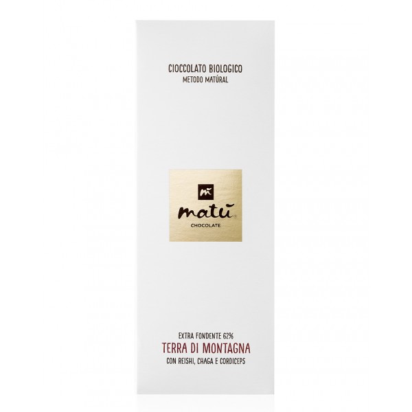 Matù Chocolate - Terra di Montagna - Organic Vegan Extra Dark Chocolate Bar with Medicinal Mushrooms - 62 % Cacao - Extra Dark