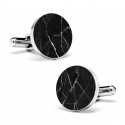 Mikol Marmi - Black Marquina Round Marble Cuff Links - Real Marble - Mikol Marmi Collection