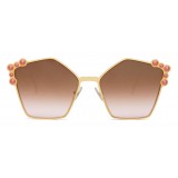 Fendi - Can Eye - Rose Gold Pentagonal Oversize Sunglasses - Sunglasses - Fendi Eyewear