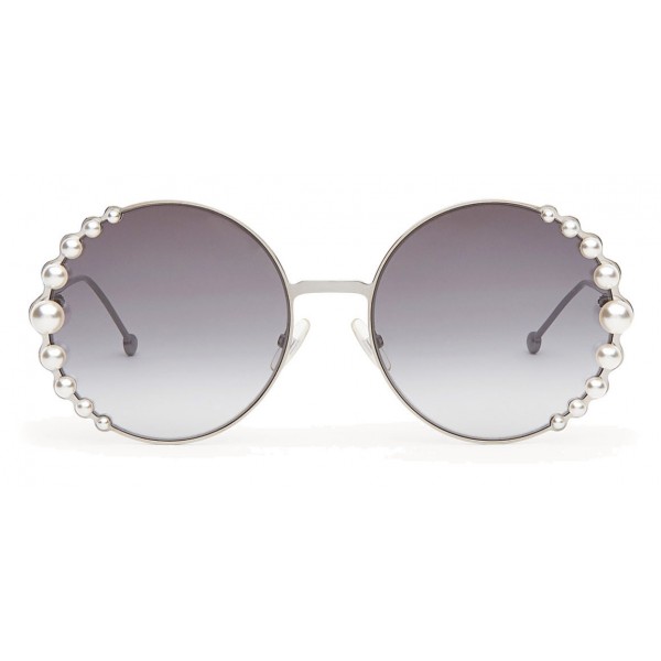 Fendi - Ribbons and Pearls - Ruthenium Round Oversize Sunglasses - Sunglasses - Fendi Eyewear