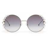 Fendi - Ribbons and Pearls - Ruthenium Round Oversize Sunglasses - Sunglasses - Fendi Eyewear