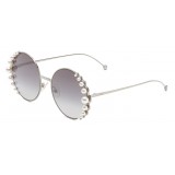 Fendi - Ribbons and Pearls - Ruthenium Round Oversize Sunglasses - Sunglasses - Fendi Eyewear