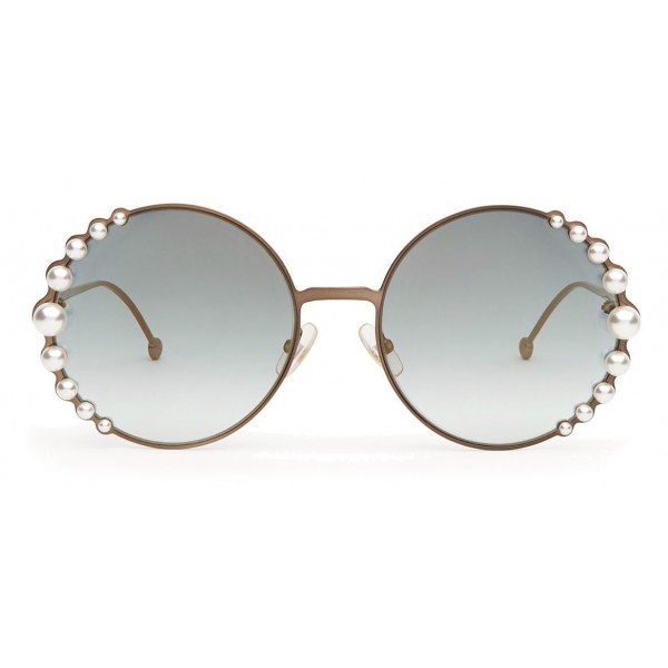 Fendi - Ribbons and Pearls - Bronze Round Oversize Sunglasses - Sunglasses - Fendi Eyewear