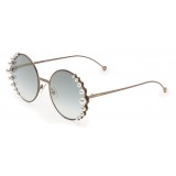 Fendi - Ribbons and Pearls - Bronze Round Oversize Sunglasses - Sunglasses - Fendi Eyewear
