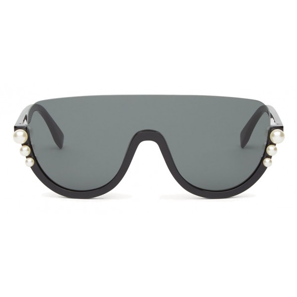 Fendi - Ribbons and Pearls - Black Mask Oversize Sunglasses - Sunglasses - Fendi Eyewear