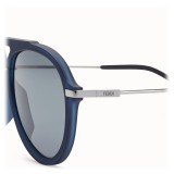 Fendi - Fantastic - Occhiali da Sole Aviator Oversize Blu Satinato - Occhiali da Sole - Fendi Eyewear