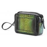 Aleksandra Badura - Camera Bag - Python & Calfskin Mini Bag - Onyx & Green - Luxury High Quality Leather Bag