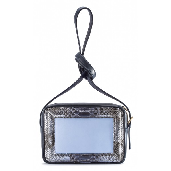 Aleksandra Badura - Camera Bag - Mini Borsa in Pitone e Pelle di Vitello - Blu Cielo - Alta Qualità Luxury