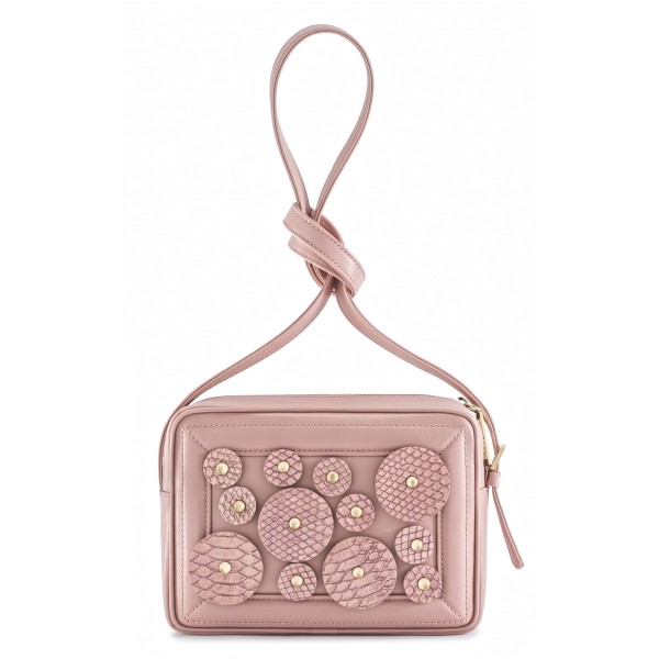 Aleksandra Badura - Camera Bag - Python & Calfskin Mini Bag - Quartz Rose - Luxury High Quality Leather Bag
