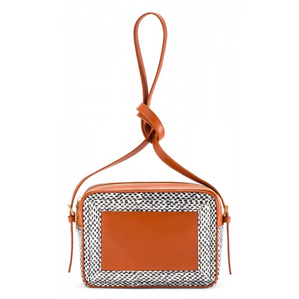 Aleksandra Badura - Camera Bag - Mini Borsa in Pitone e Pelle di Vitello - Arancione Pois - Alta Qualità Luxury