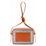 Aleksandra Badura - Camera Bag - Mini Borsa in Pitone e Pelle di Vitello - Arancione Pois - Alta Qualità Luxury