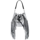 Aleksandra Badura - Lucky Bucket Bag Medium - Borsa a Frange Media - Argento - Alta Qualità Luxury