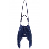 Aleksandra Badura - Lucky Bucket Bag Medium - Borsa a Frange Media - Blu China - Alta Qualità Luxury