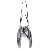 Aleksandra Badura - Lucky Bucket Bag Medium - Fringe Bucket Bag Medium - Silver - Luxury High Quality Leather Bag