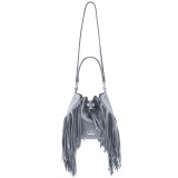 Aleksandra Badura - Lucky Bucket Bag Medium - Fringe Bucket Bag Medium - Grey - Luxury High Quality Leather Bag