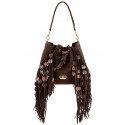 Aleksandra Badura - Lucky Bucket Bag Medium - Borsa a Frange Media - Cioccolato - Alta Qualità Luxury
