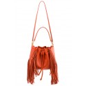 Aleksandra Badura - Lucky Bucket Bag Medium - Fringe Bucket Bag Medium - Tangerine - Luxury High Quality Leather Bag