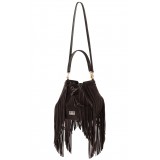 Aleksandra Badura - Lucky Bucket Bag Medium - Fringe Bucket Bag Medium - Chocolate - Luxury High Quality Leather Bag