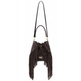 Aleksandra Badura - Lucky Bucket Bag Medium - Fringe Bucket Bag Medium - Chocolate - Luxury High Quality Leather Bag