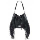 Aleksandra Badura - Lucky Bucket Bag Medium - Fringe Bucket Bag Medium - Onyx - Luxury High Quality Leather Bag