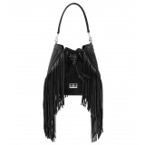 Aleksandra Badura - Lucky Bucket Bag Medium - Borsa a Frange Media - Onyx Scuro - Alta Qualità Luxury