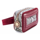 Aleksandra Badura - Camera Belt Bag - Python & Calfskin Belt Bag - Red & Stone - Luxury High Quality Leather Bag