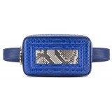 Aleksandra Badura - Camera Belt Bag - Python & Calfskin Belt Bag - Blue China & Stone - Luxury High Quality Leather Bag