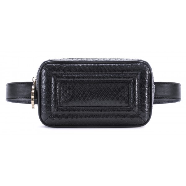Aleksandra Badura - Camera Belt Bag - Python & Calfskin Belt Bag - Onyx - Luxury High Quality Leather Bag