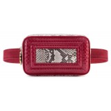 Aleksandra Badura - Camera Belt Bag - Python & Calfskin Belt Bag - Red & Stone - Luxury High Quality Leather Bag