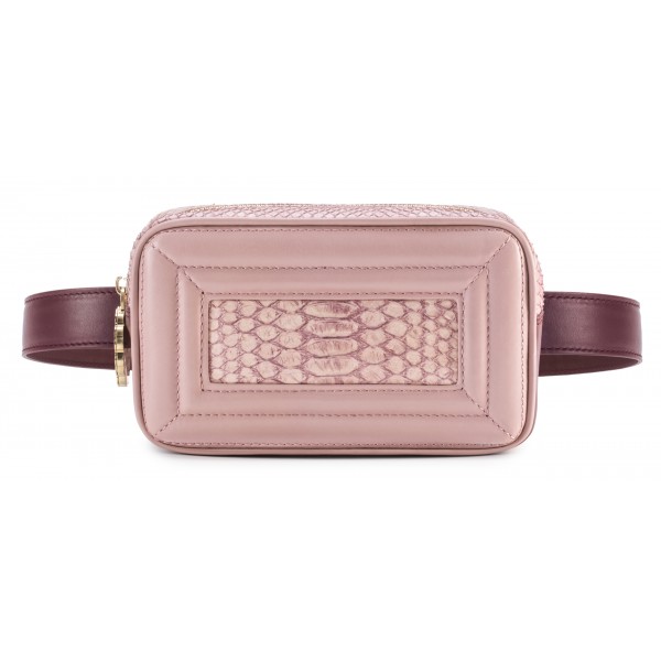 Aleksandra Badura - Camera Belt Bag - Python & Goatskin Belt Bag - Rose - Luxury High Quality Leather Bag