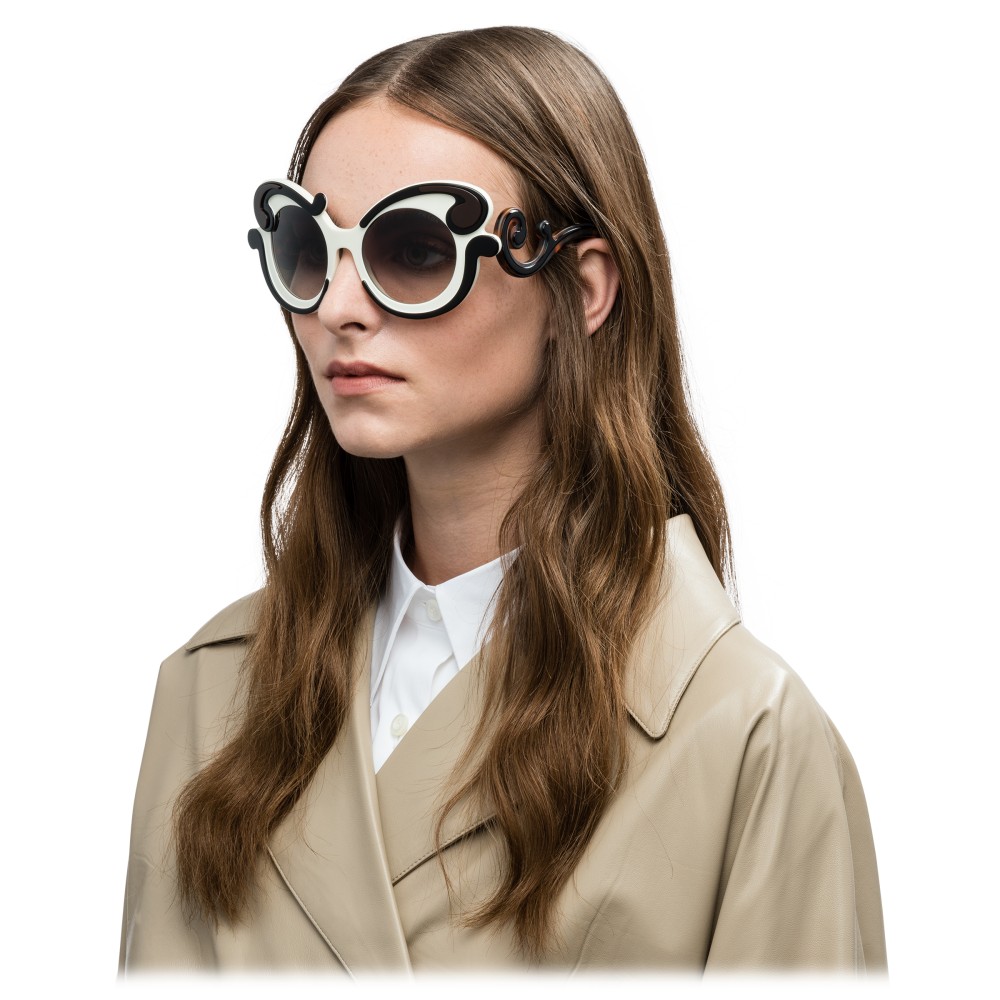 Prada - Prada Minimal Baroque - Talc Black Cocoa Round Sunglasses - Prada  Collection - Sunglasses - Prada Eyewear - Avvenice
