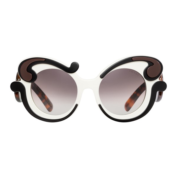 Prada - Prada Minimal Baroque - Talc Black Cocoa Round Sunglasses - Prada Collection - Sunglasses - Prada Eyewear
