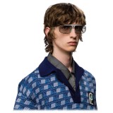 Prada - Prada Runway - Steel and Black Square Top Bar Sunglasses - Prada Runway Collection - Sunglasses - Prada Eyewear