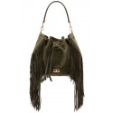 Aleksandra Badura - Lucky Bucket Bag - Fringe Bucket Bag - Olive - Luxury High Quality Leather Bag