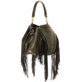 Aleksandra Badura - Lucky Bucket Bag - Fringe Bucket Bag - Olive - Luxury High Quality Leather Bag