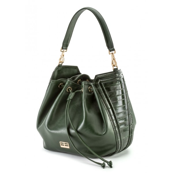 Aleksandra Badura - Lucky Bucket Bag - Bucket Bag in Goat and Eel Leather - Pine Green - Luxury High Quality Leather Bag