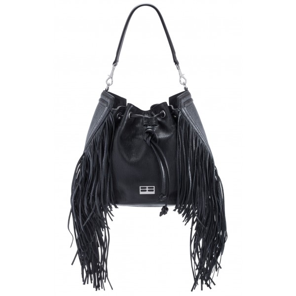 Aleksandra Badura - Lucky Bucket Bag - Fringe Bucket Bag - Onyx - Luxury High Quality Leather Bag
