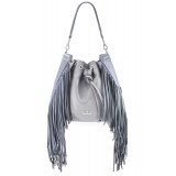 Aleksandra Badura - Lucky Bucket Bag - Fringe Bucket Bag - Ice - Luxury High Quality Leather Bag