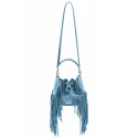 Aleksandra Badura - Lucky Bucket Bag Mini - Fringe Bucket Bag - Sky - Luxury High Quality Leather Bag