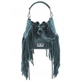 Aleksandra Badura - Lucky Bucket Bag Mini - Borsa a Frange - Deep Teal - Borsa in Pelle di Alta Qualità Luxury