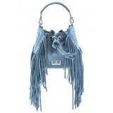 Aleksandra Badura - Lucky Bucket Bag Mini - Borsa a Frange - Sky - Borsa in Pelle di Alta Qualità Luxury
