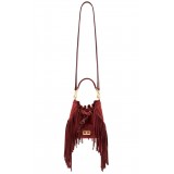 Aleksandra Badura - Lucky Bucket Bag Mini - Fringe Bucket Bag - Bordeaux - Luxury High Quality Leather Bag