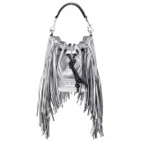 Aleksandra Badura - Lucky Bucket Bag Mini - Borsa a Frange - Argento - Borsa in Pelle di Alta Qualità Luxury