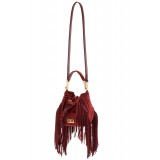 Aleksandra Badura - Lucky Bucket Bag Mini - Fringe Bucket Bag - Bordeaux - Luxury High Quality Leather Bag