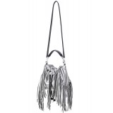 Aleksandra Badura - Lucky Bucket Bag Mini - Fringe Bucket Bag - Silver - Luxury High Quality Leather Bag