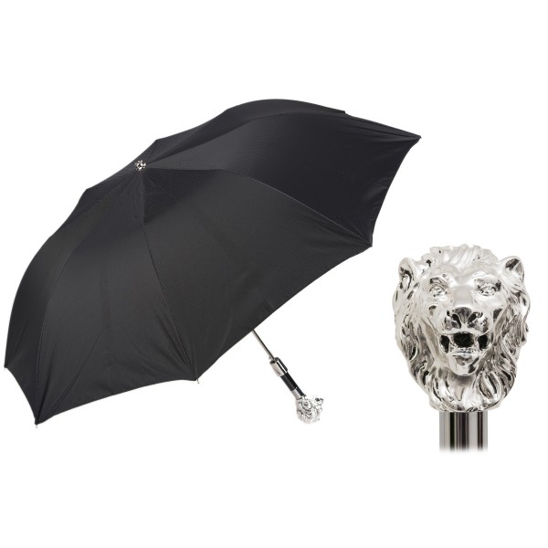 Pasotti Ombrelli 1956 - 64 6768-1 W37 - Silver Lion Folding Umbrella - Luxury Artisan High Quality Umbrella